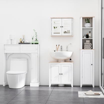 kleankin Bathroom Sink Cabinet, Bathroom Floor Storage Cabinet with 2 Doors Pedestal Under Sink Design, Space Saver Organizer Freestanding with Internal Adjustable Shelf, White 