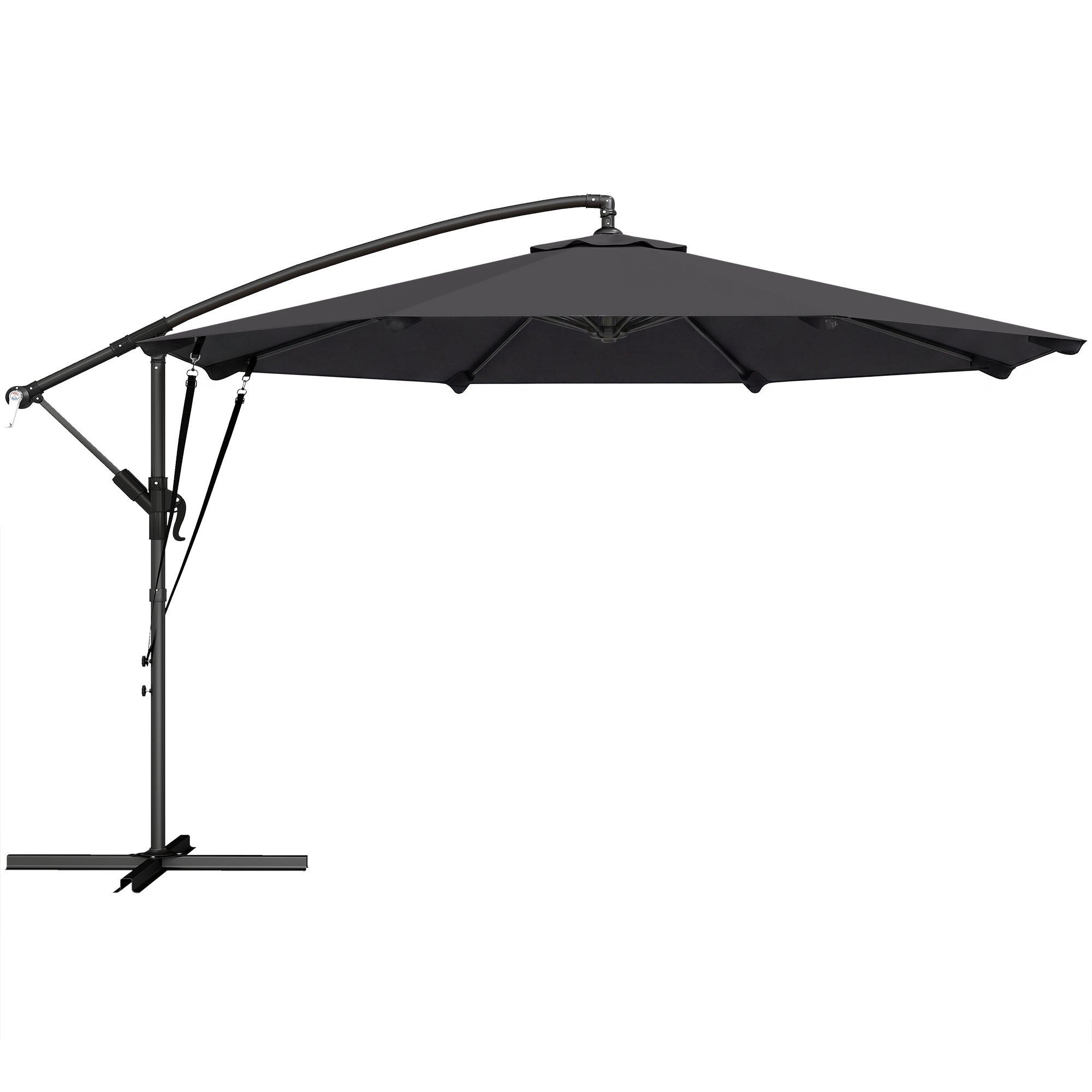 Outsunny 3 m Cantilever Parasol with Protective Cover and Wind Ropes, Banana Parasol with Crank Handle, Black 