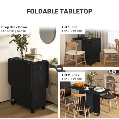 HOMCOM Multi-Storage Six-Person Drop Leaf Dining Table -  Distressed Black 