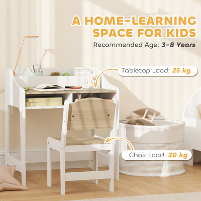 AIYAPLAY Kids Desk and Chair Set, Children Study Table with Storage and Shelves for Study Room, Gift for 3-8 Years, Natural 