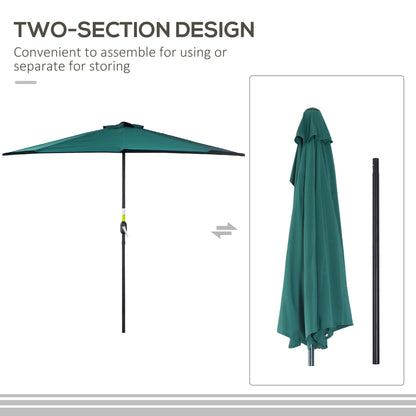 Outsunny 2.7m Garden Half Parasol, Outdoor Balcony Umbrella with 5 Steel Ribs, Patio Sun Shade, Green 