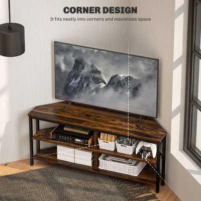 HOMCOM Industrial-Style Corner TV Unit - Black/Brown 
