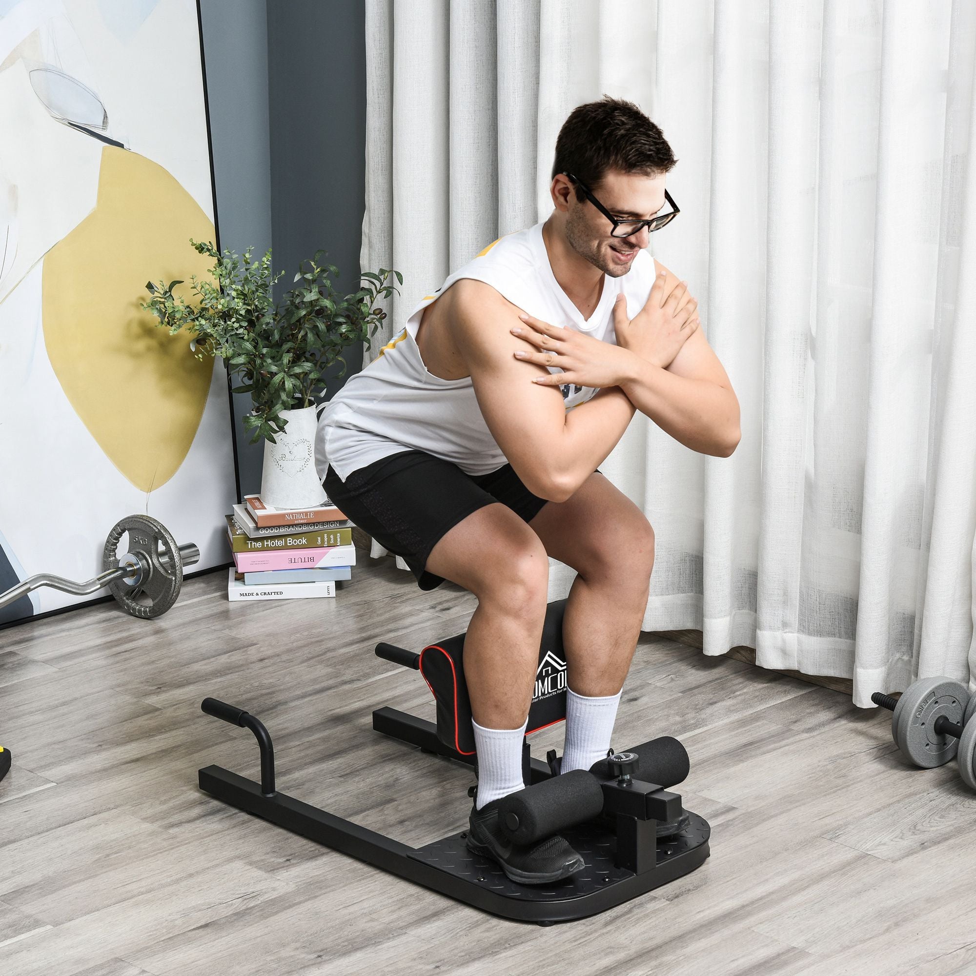 HOMCOM Squat Machine with Push Up Stand, Padded Hip Thrust Bench with Adjustable Cushion for Home Gym Work Out, Black 