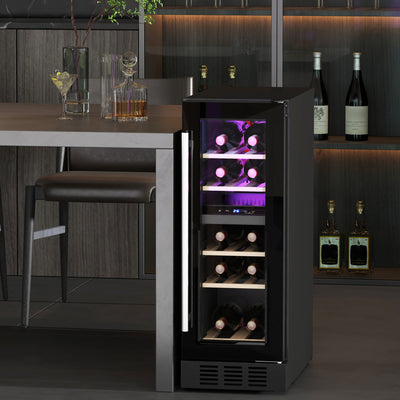 HOMCOM 16 Bottle Dual Zone 5-18\'e2\'84\'83 Wine Fridge - Black 