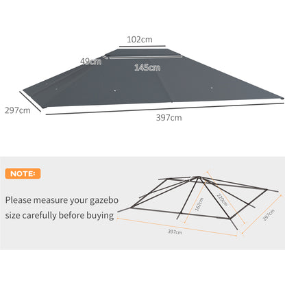 Outsunny 3 x 4m Gazebo Canopy Replacement Cover, Gazebo Roof Replacement (TOP COVER ONLY), Dark Grey 