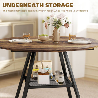 HOMCOM Dining Table for 4 People, 100 cm Round Industrial Kitchen Table with Storage Shelf, Rustic Brown 