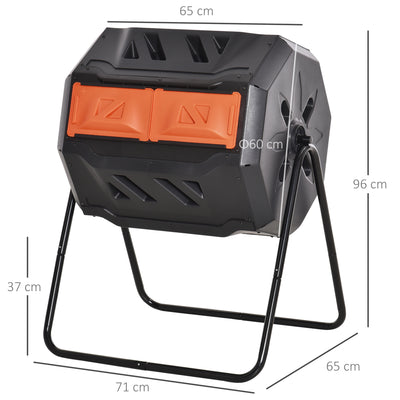 Outsunny 160L 360\'c2\'b0 Rotating Dual Chamber Composter - Orange 