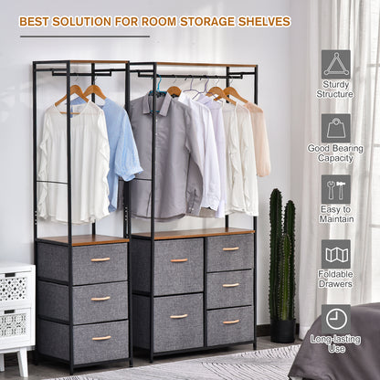 HOMCOM Chest of Drawers with Coat rack Steel Frame 5 Drawers  Bedroom Hallway Home Furniture Black Brown 