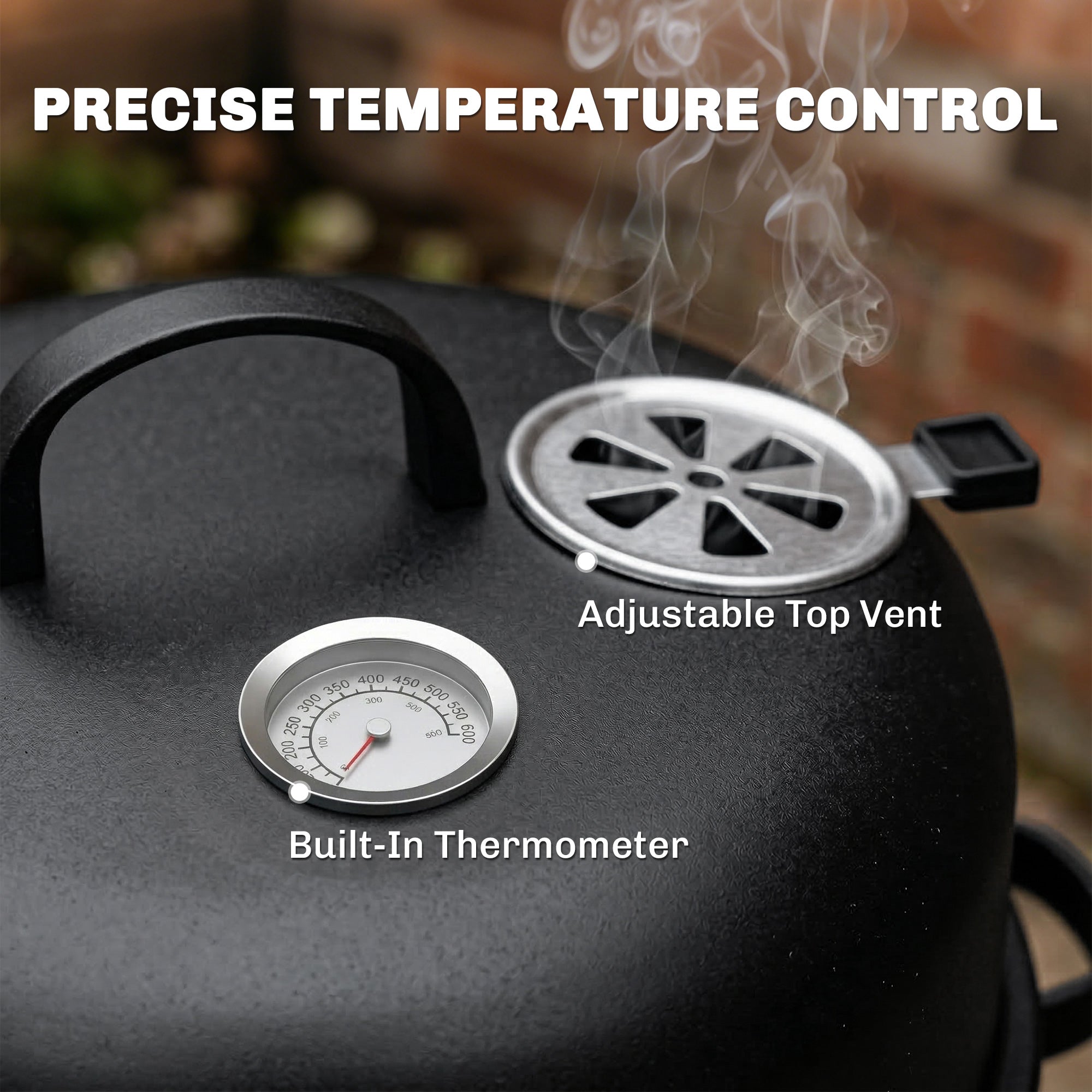 Outsunny 3-in-1 Vertical Charcoal Smoker with 2 Grill Grates, Built-in Thermometer, Adjustable Vent, 2 Doors 