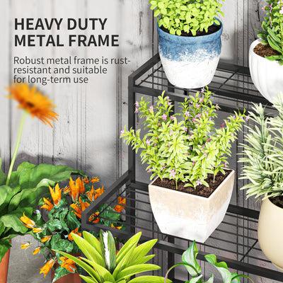 Outsunny Three-Tier Metal Plant Shelf - Black 