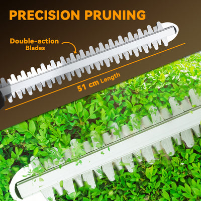 Outsunny Cordless Hedge Trimmer, Electric Hedge Cutter with 51cm Blade, Brushless Motor and 2 x 4.0Ah Batteries for Branches, Shrubs, Twigs, Orange 