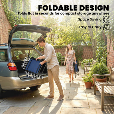 Outsunny Folding Garden Chairs Set of 2, Foldable Garden Dining Chairs with High Back, Armrests, Texteline Seat, Navy Blue 