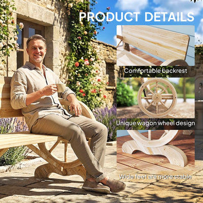 Outsunny Fir Wood 2-Seater Outdoor Garden Wagon Wheel Bench, Natural Wood Finish 