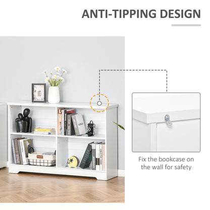 HOMCOM Wooden Cube Bookcase, 2 Tier Open Storage Shelving Unit with 4 Compartments, Freestanding Display Bookshelf for Home Office Living Room Furniture, 118 x 29 x 76cm, White 