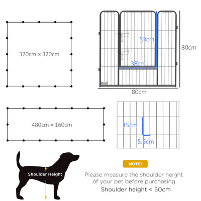 PawHut 16 Panels Heavy Duty Puppy Playpen, for Small and Medium Dogs, Indoor and Outdoor Use - Grey 