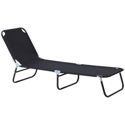 Outsunny Foldable Sun Lounger with 5-Position Adjustable Backrest, Outdoor Portable Recliner Chaise Lounge Chair with Breathable Mesh Fabric, Black 