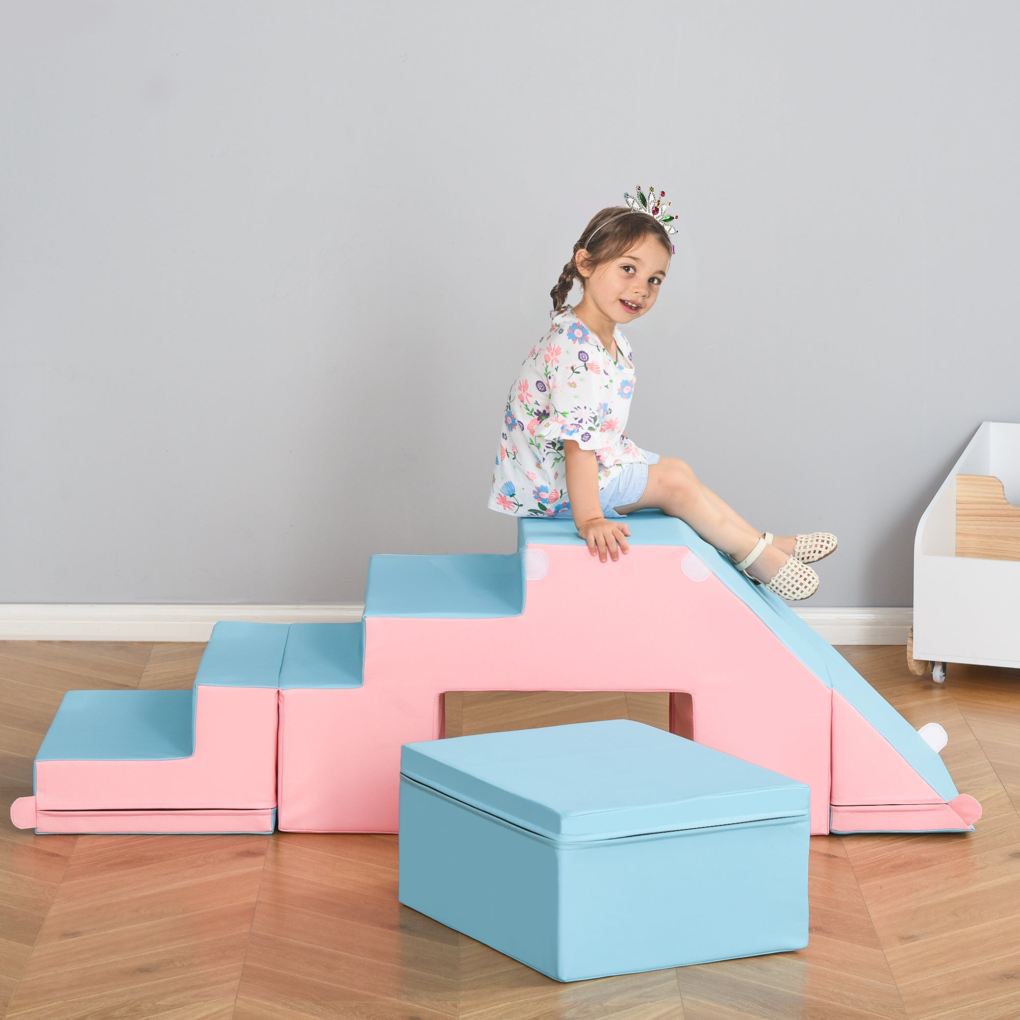 HOMCOM 2-piece Soft Play Set, Baby Foam Climber Block for Toddler 1-3 Years, Pink Blue 