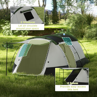 Outsunny Three-Man Camping Tent, with Two Rooms and Porch - Green 