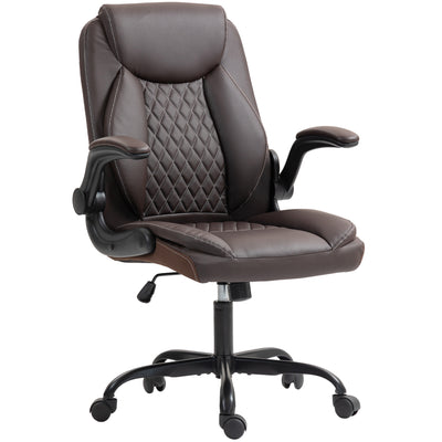 HOMCOM Faux Leather Office Chair. with Flip-Up Armrests - Brown 
