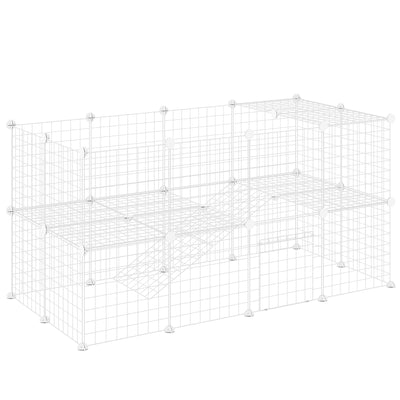 PawHut DIY 36 Panel Pet Playpen Metal Wire Fence for Chinchilla, Hedgehog, Bunny, Indoor, Outdoor Use, White 