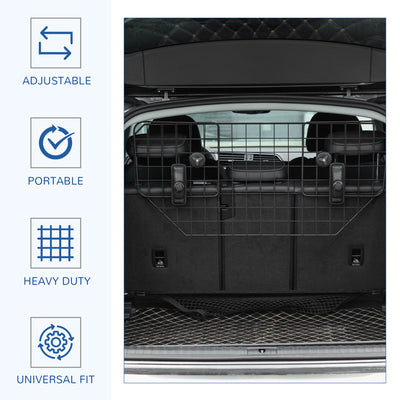 PawHut Dog Guard for Cars Adjustable Boot Barrier Metal Mesh Pet Headrest, 90-120W x 40.5H cm 