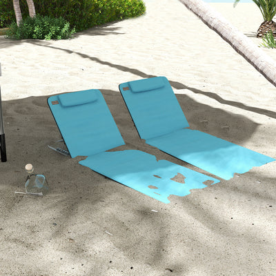 Outsunny Set of Two Metal Frame Beach Chairs, with Reclining Backs - Blue 