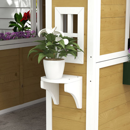 Outsunny Wooden Playhouse with Doors, Windows, Plant Pots, Boxes, for 3-8 Years - Beige 