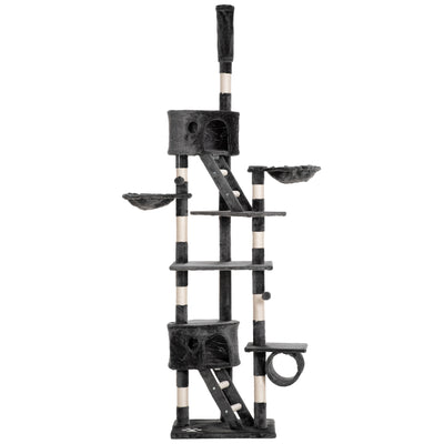 PawHut Floor-to-Ceiling Cat Tree for Indoor Cats, 240-260cm Adjustable Cat Tree - Dark Grey 