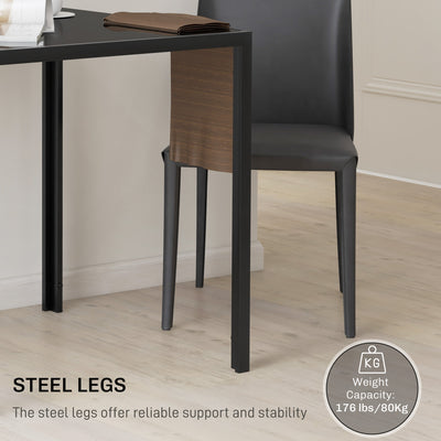 HOMCOM Modern Square Dining Table for 2-4 People, with Glass Top & Metal Legs, Black 