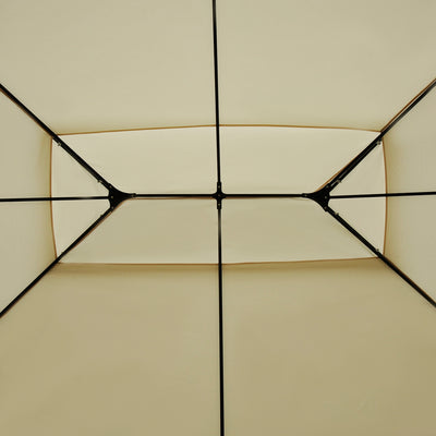 Outsunny 4m x 3(m)Garden Gazebo, Double Roof Outdoor Gazebo Canopy Shelter with Curtains, Solid Steel Frame for Lawn and Deck, Beige 