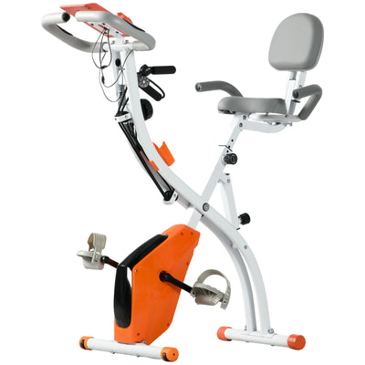 HOMCOM 2-in-1 Folding Exercise Bike with 8-Level Magnetic Resistance, Arm Resistance Band, Pulse Sensor, Orange 