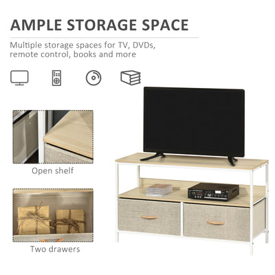 HOMCOM TV Stand Cabinet up to 47-inch, TV Unit with 2 Foldable Linen Drawers, Open Shelf for Living Room, Bedroom, Entertainment Room, Maple Wood Effect 
