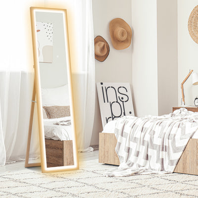 HOMCOM Full Length Mirror, with Adjustable Outer Light, Oak 
