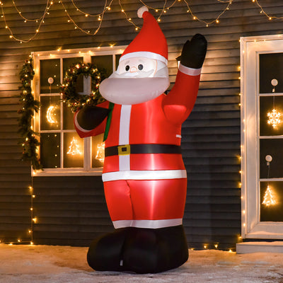 HOMCOM 8ft Christmas Inflatable Santa Holiday Yard Decoration with LED Lights, Indoor Outdoor Lawn Blow Up Decor 