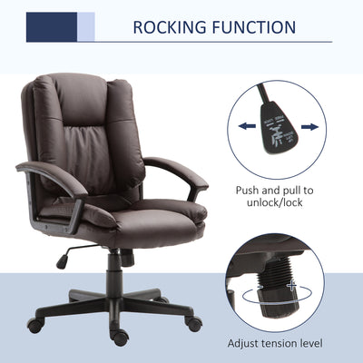 HOMCOM Office Chair, Computer Desk Chair, Mid Back Executive Chair with Adjustable Height and Swivel Rolling Wheels for Home Study, Brown 