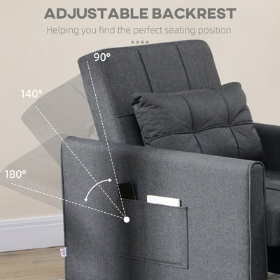 HOMCOM Linen-Look Single Chair Bed - Grey 