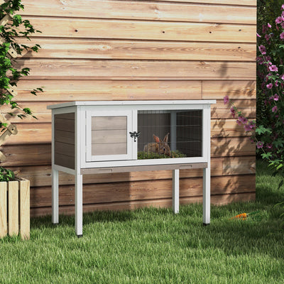 PawHut Wooden Guinea Pig Hutch, Small Animal Cage with Slide-out Tray, Openable Asphalt Roof, 84 x 43 x 70cm, Brown 