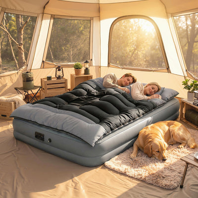 Outsunny Double Sleeping Bag with 2 Pillows, 220 x 160 cm Extra-Large Sleeping Bag for Adults, Black and Grey 