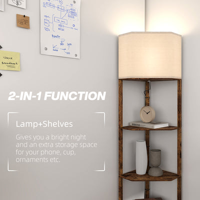 HOMCOM Corner Floor Light, with Shelves - Wood-Effect 