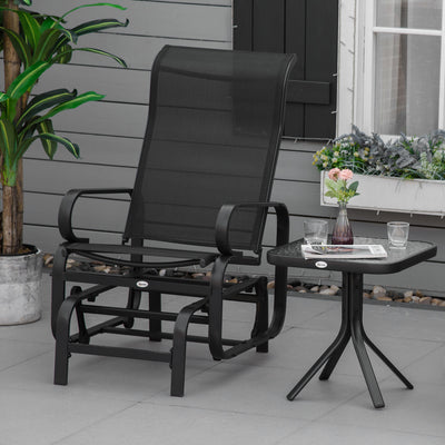 Outsunny Outdoor Gliding Rocking Chair with Sturdy Metal Frame Garden Comfortable Swing Chair, Black 