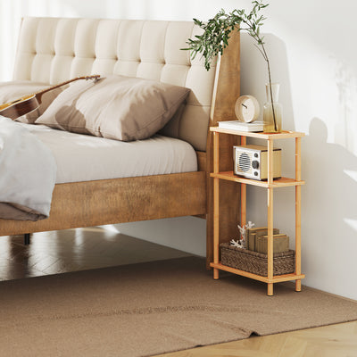 HOMCOM Bamboo Side Table, 3-Tier Slim End Table, Nordic Style, for Living Room, Bedroom, Office, Tool-Free Assembly, Natural Wood Finish 