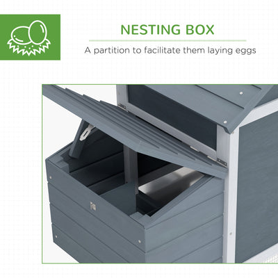 PawHut Small Chicken Coop with Run Hen House Poultry Coops Cages Nesting Box Grey 150.5 x 54 x 87cm 