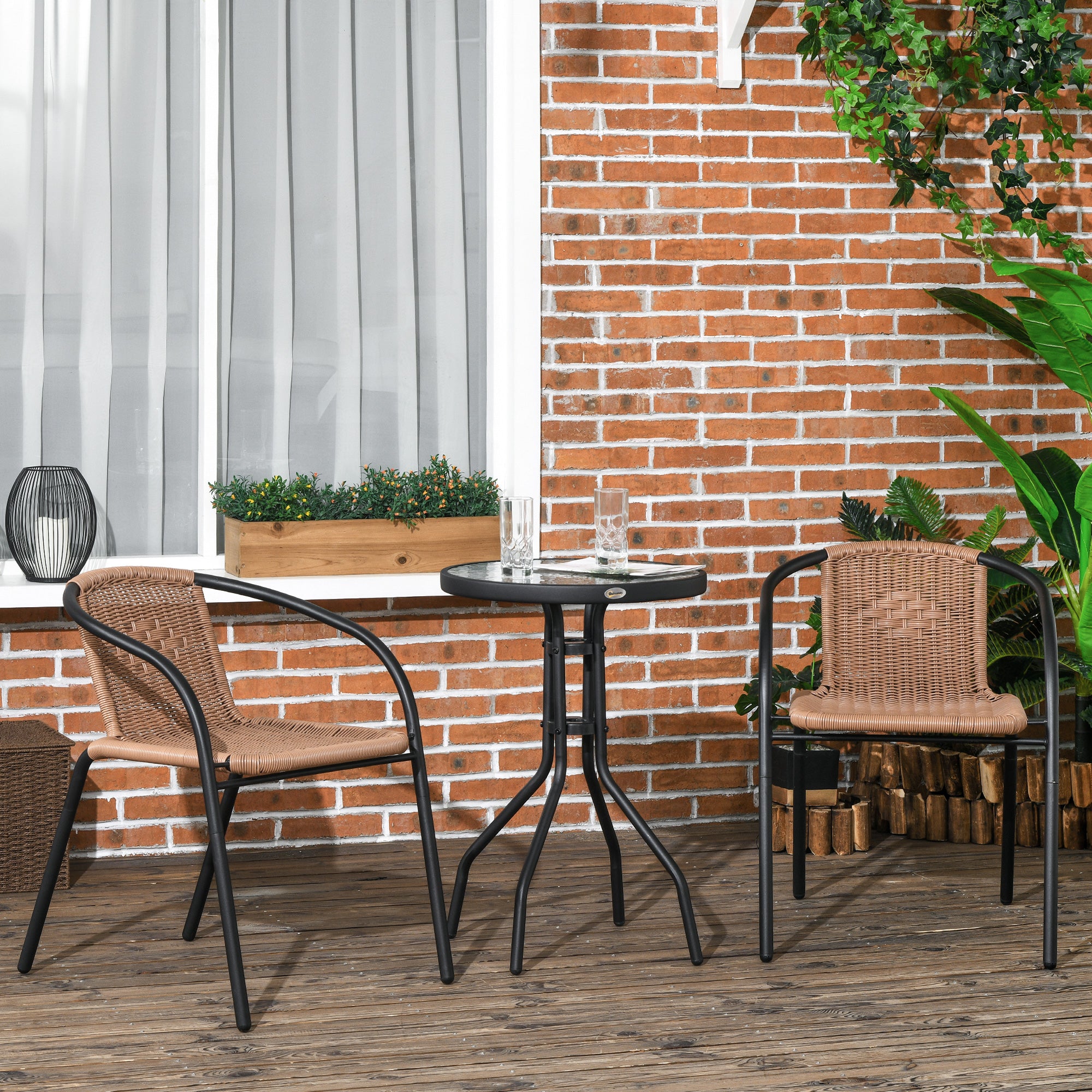 Outsunny 3 Pieces Rattan Bistro Set - Brown 
