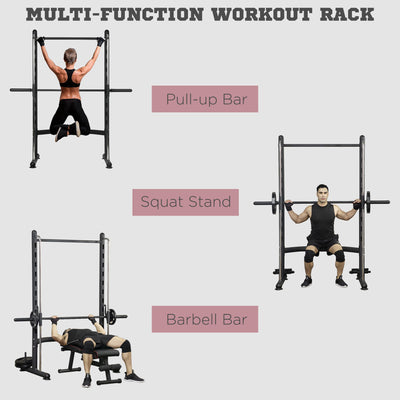 HOMCOM Adjustable Squat Rack, with Pull Up Bar, Barbell Bar for Home Gym 