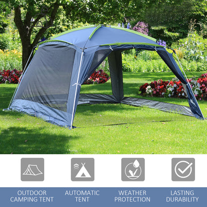 Outsunny 5-8 Persons Pop Up Tent Camping Gazebo Garden Tent-Dark Blue/Green 