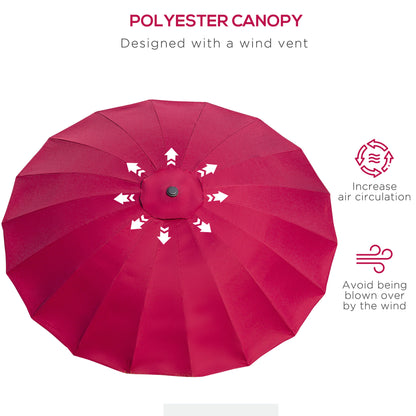 Outsunny 2.5m Shanghai Garden Parasol Umbrella with Crank & Tilt, Adjustable Outdoor Sun Shade, Red 