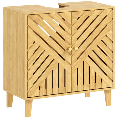 HOMCOM Bamboo Bathroom Under Sink Cabinet with Adjustable Shelf for Basin without Pedestal - Natural 