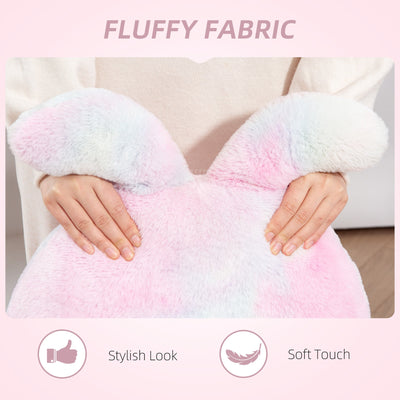 HOMCOM Fuzzy Office Chair with Bunny Ears, Faux Fur Swivel Desk Chair, Armless Makeup Vanity Chair with Adjustable Height for Bedroom, Study Room, Colourful 