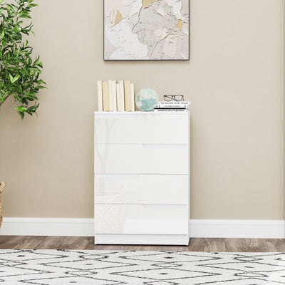 HOMCOM Chest of Four High Gloss Front Drawers - White 