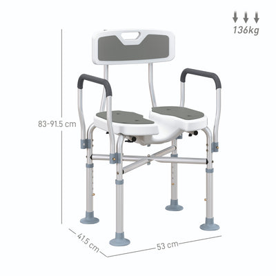 HOMCOM Shower Chair with Upgraded U-shaped Seat and Reinforced Crossbars, Height Adjustable Padded Bath Chair with Non-slip Feet for Elderly Seniors Disabled Handicap, Tool-Free Assembly, Grey 